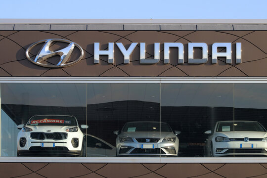 Italy, year 2022, Hyundai advertising sign, official car dealer, editorial