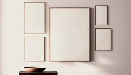 Composition of empty frame on wall, mokup, AI generated