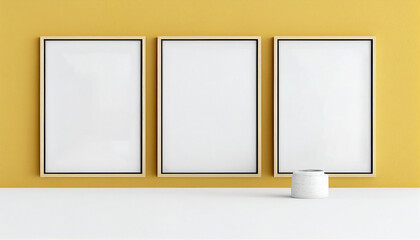 frames mockup on yellow wall with decor element