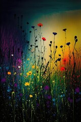 Wild flower grass in watercolor art, generative ai