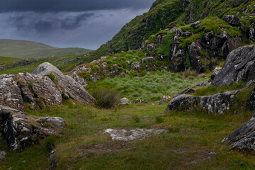 Fototapeta na wymiar ireland, ring of Kerry, westcoast, mystical landscapes, valley, rocks, 
