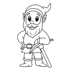 Cartoon Dwarf Miner for Coloring. Vector Illustration of a Gnome in a Blue Hat