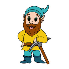 Cartoon Gnome Miner. Vector Illustration of a Gnome in a Blue Hat