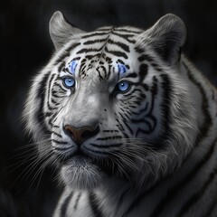 white tiger, hd, portrait, close up bengali stripped cute wildanimal head face portrait yellow or blue eyes with mammal predator cat living in the  Generative AI