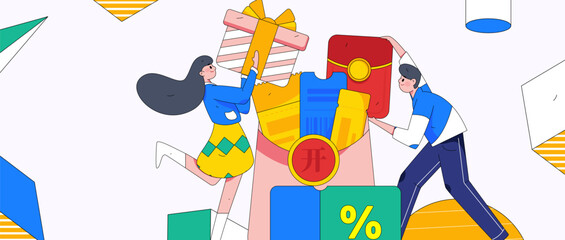 Festive Shopping E-Commerce Online Shopping People Flat Vector Concept Operation Hand Drawn Illustration

