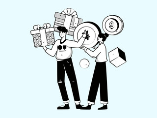 Festive Shopping E-Commerce Online Shopping People Flat Vector Concept Operation Hand Drawn Illustration
