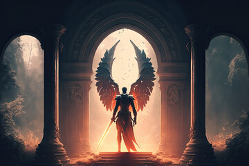Naklejka premium Defender of the Divine: The Angel who Safeguards the Garden of Eden