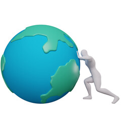3d illustration of a stickman pushing the earth with both hands.