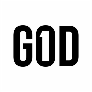 One God. GOD word illustration design with number one in letter O in negative space.