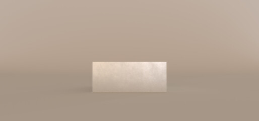 Brushed aluminum rectangle on a natural beige room. Place for text, mockup, copy space. 3d illustration. Minimal concept.	