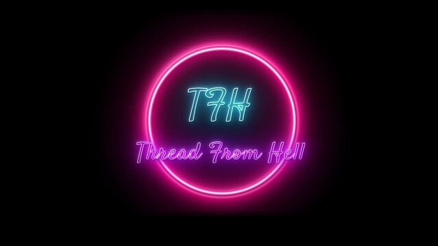 TFH - Thread From Hell Neon pink-blue Fluorescent Text Animation pink frame on black background