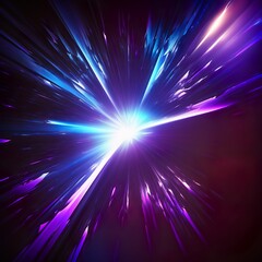 Fototapeta na wymiar Abstract in blue and purple neon glow colors. Speed of light in galaxy Explosion in universe Cosmic background for event party carnival celebration or other rendering supersonic Generative AI