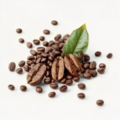 Obraz premium Coffee beans isolated on white background with copyspace for tea conception shape roasted fragrance morning breakfast powder Generative AI 