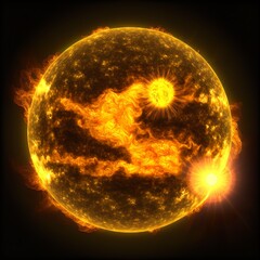 detailed sun in space dark background night bumm explosion lava fiery red stains it glows hot warm radiate atmosphere flame energy power Generative AI 