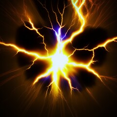 Electric lighting effect, abstract techno backgrounds yellow black laser burst of light butterfly lungs electric fan beam holographic black hole purple fractal power space Generative AI 