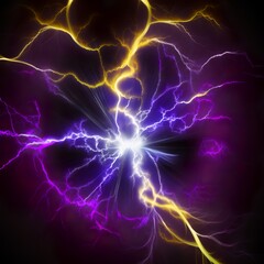 Electric lighting effect, abstract techno backgrounds yellow black laser burst of light butterfly lungs electric fan beam holographic black hole purple fractal power space Generative AI 