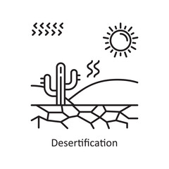 Desertification Vector Outline Icon Design illustration. Ecology Symbol on White background EPS 10 File