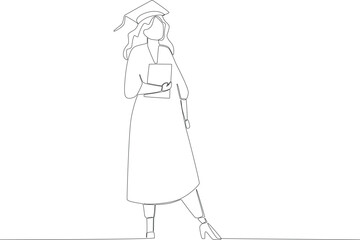 A woman graduated from her university. Graduation one-line drawing