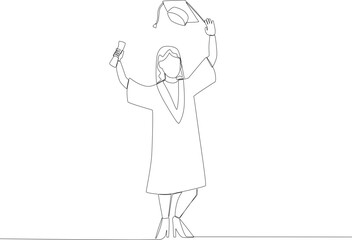 A cheerful woman who graduated with her education. Graduation on- line drawing