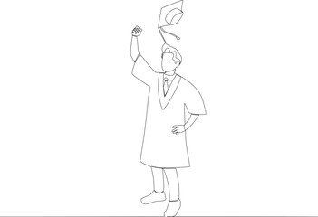 A student threw her cap in the air. Graduation one-line drawing