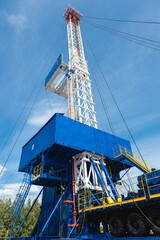 Mobile drilling rig close-up. Drilling and servicing oil and gas wells