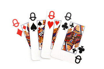 four queens playing cards