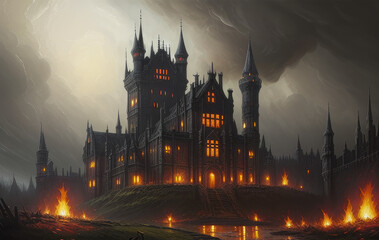 city castle in the night created with Generative AI technology