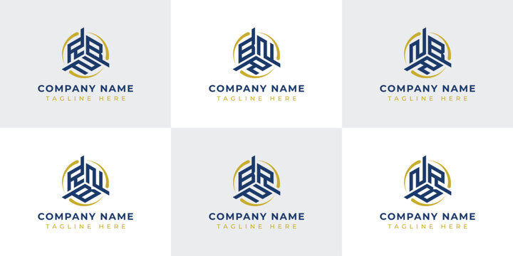 Letter RBN, RNB, BRN, BNR, NRB, NBR Hexagonal Technology Logo Set. Suitable for any business.