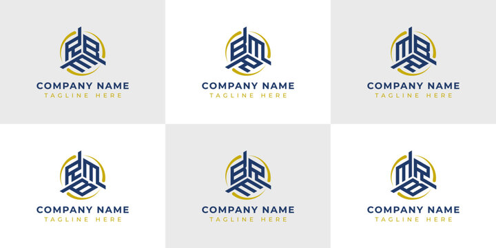 Letter RBM, RMB, BRM, BMR, MRB, MBR Hexagonal Technology Logo Set. Suitable for any business.