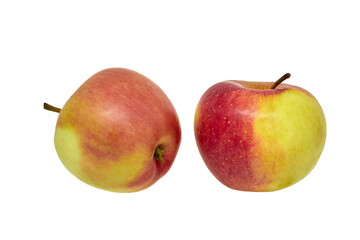  two red-sided apples on a white background