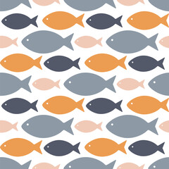 Seamless pattern with colorful fishes. Childish background with cartoon fish. Vector illustration in flat style. Design for textile, paper, fabric.