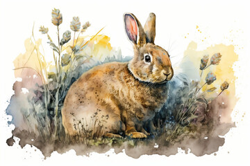 Pleasant Easter Bunny Isolated Watercolor Hand Sketch, Beautiful Image Of A Rabbit, Easter Day, Generative Ai
