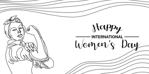 Black and white minimalist international women's day background with art line drawing of women