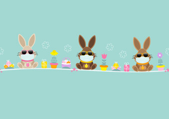 3 Osterhasen Maske Sonnenbrille Icons Karte Türkis
