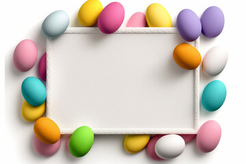 White Background With Easter Eggs And Space For Writing, Easter Day, Generative Ai