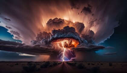 Fototapeta premium Powerful thunderstorm, Generative AI