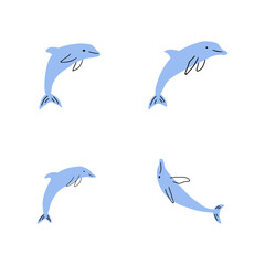 Nautical Dolphin. Sea Underwater animal. Vector illustration