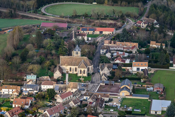 vue aérienne du village de Guainville en Eure-et-Loir en France