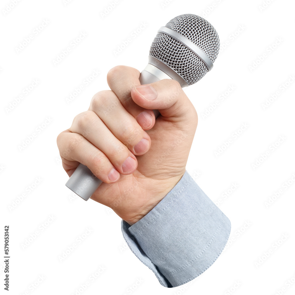 Wall mural Hand holding a microphone cut out