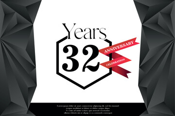 32nd anniversary celebration logo template isolated on white black and red ribbon vector design