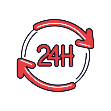 clock png icon with the number 24 red with white background