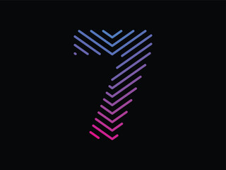 Digit 7 is written with colorful digital lines. Abstract digit 7 logo design template. Logo type vector design