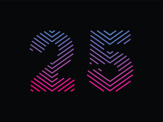 Digit 25 is written with colorful digital lines. Abstract digit 25 logo design template. Logo type vector design