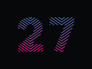 Digit 27 is written with colorful digital lines. Abstract digit 27 logo design template. Logo type vector design