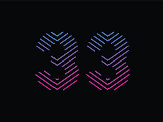 Digit 33 is written with colorful digital lines. Abstract digit 33 logo design template. Logo type vector design