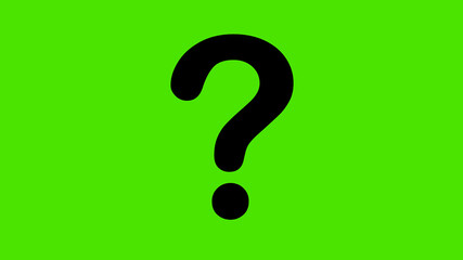 Question mark, flat. Black question mark on a green background. Normal font. Simple illustration on a green background, for different purposes, color key. Green screen