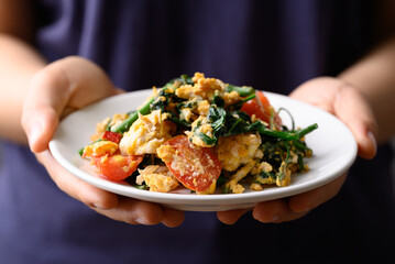 Northern Thai food, Stir fried gurmar leaf (Gymnema inodorum) with egg, Local food
