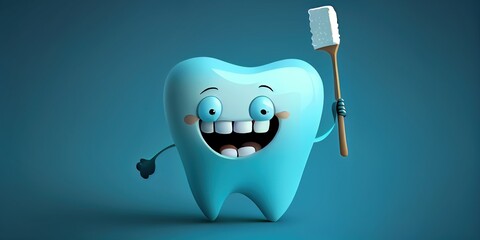 Happy cartoon tooth character. 3D realistic happy white teeth. Cleaning and whitening teeth concept. Generative AI