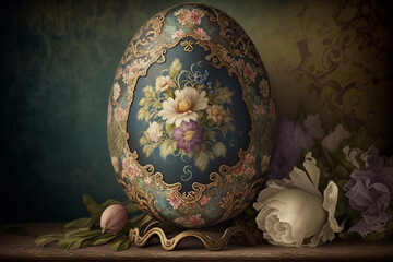 Decorative Easter Egg In Vintage Rustical Mood, Easter Day, Generative Ai
