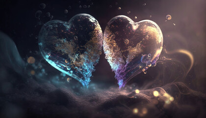 Ethereal love hearts filled with mystical love energy.  Generative Ai.